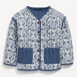Old Navy Floral Printed Quilted Cotton Button-Front Jacket Denim for Girls 2T